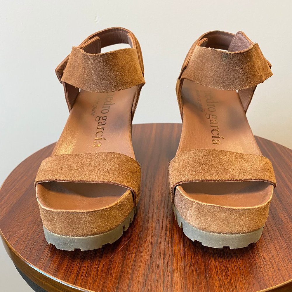 PEDRO GARCIA BROWN SUEDE WEDGE SANDALS SIZE 36